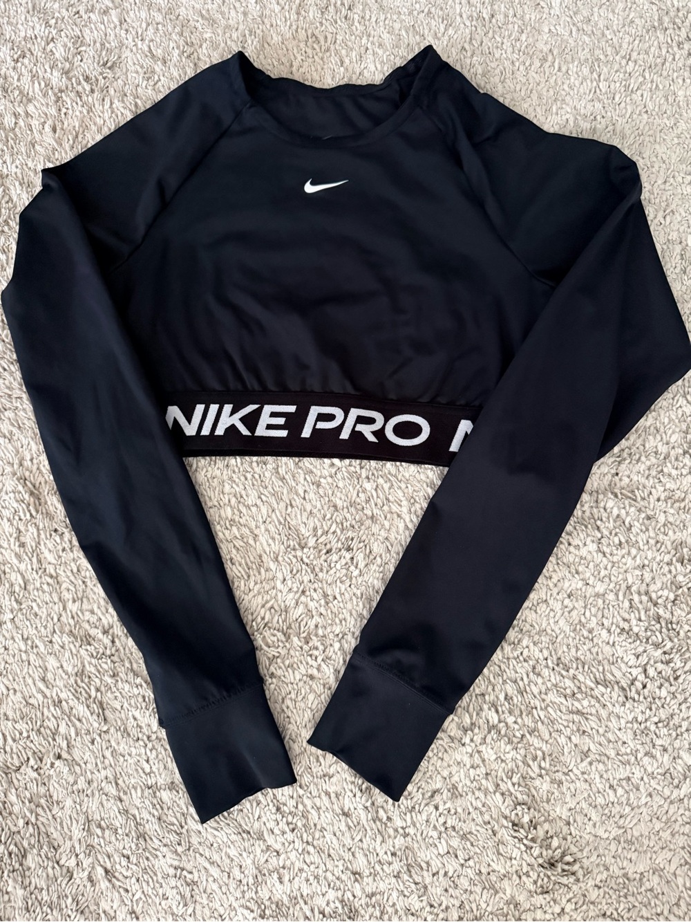 Nike Women's Pro Dri-FIT Cropped Long-Sleeve Top black activewear sporty run Med - Picture 2 of 8